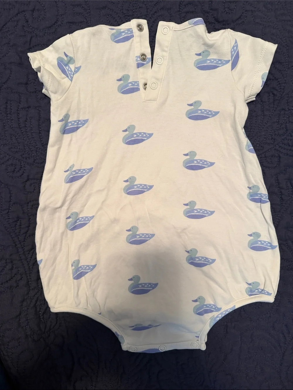 The Beaufort Bonnet Company White Baby One-Piece with Blue Duck Print